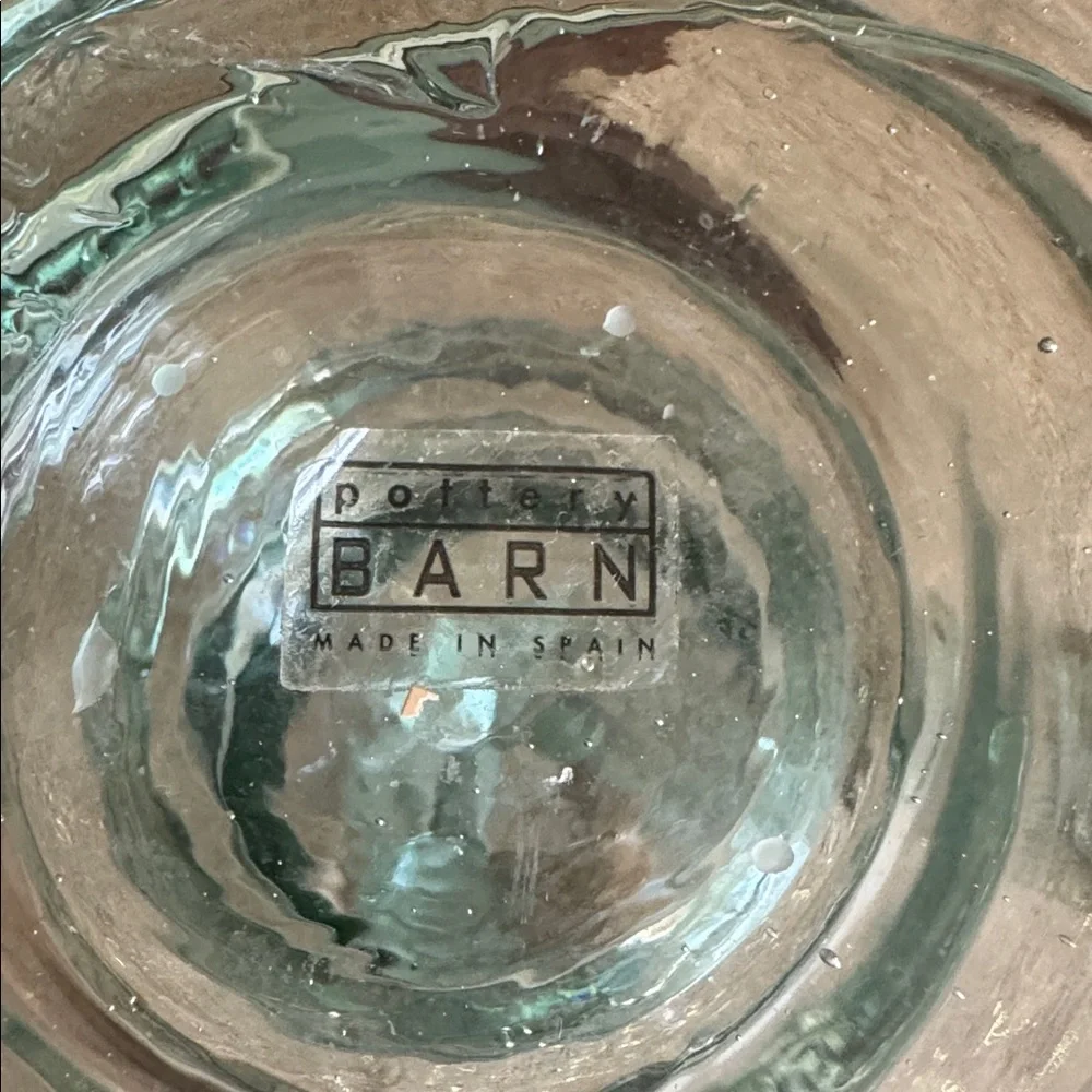 Pottery Barn Pair of Green Recycled Glass Candle Sticks Made in Spain ~8”